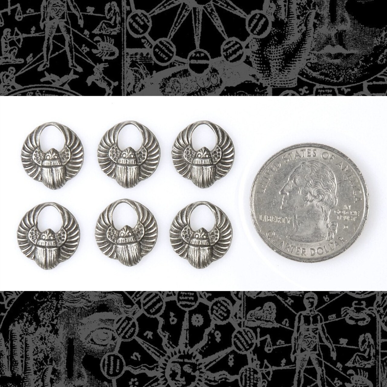 Antiqued Silver Plated Brass Mini Scarab Charms - Set of Six - S-C32